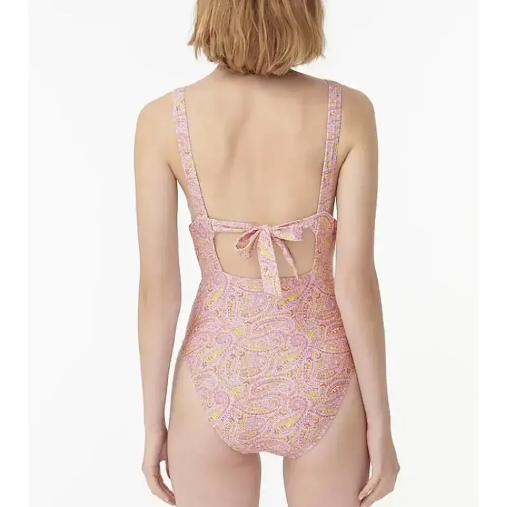 J. Crew Eco plunge V-neck one-piece in beach paisley